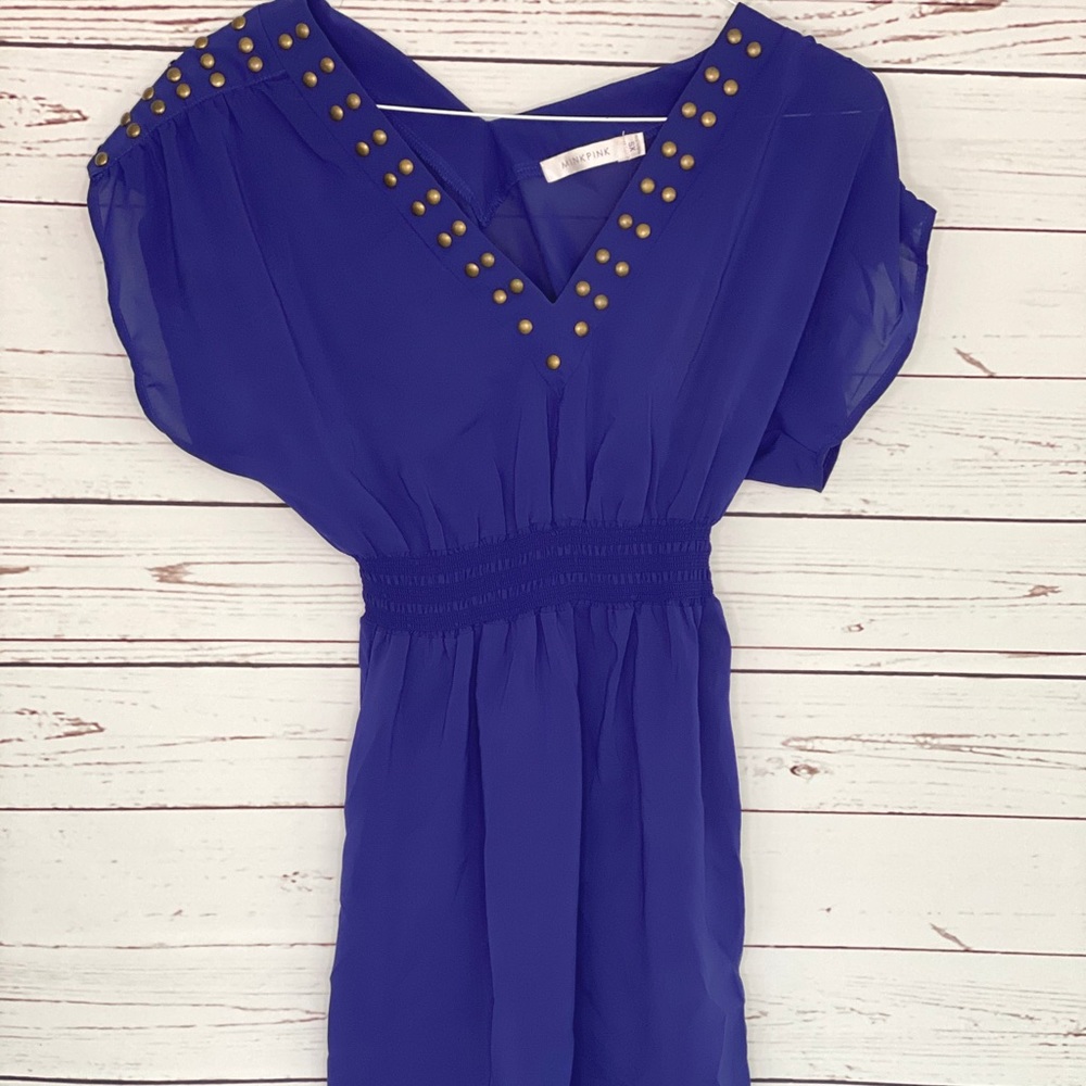 Minkpink Studded Dolman Blue Mini Dress